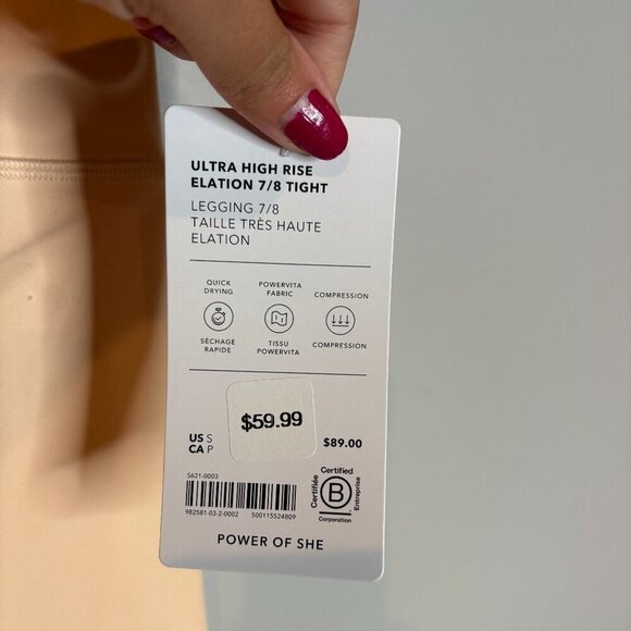 NWT Athleta Ultra High Rise Elation 7/8 Tight Carnation Peach - Picture 3 of 7